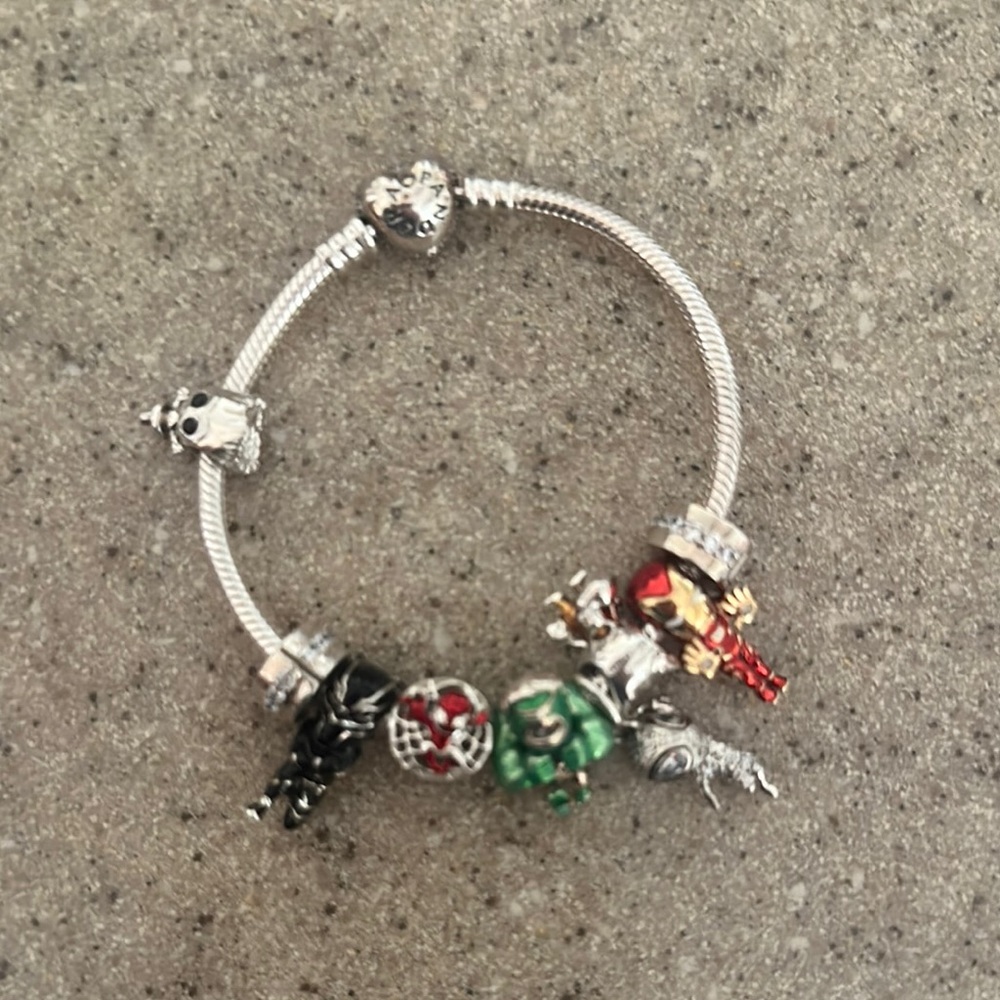 Pandora Silver Charm Bracelet with avenger and guardians of galaxy